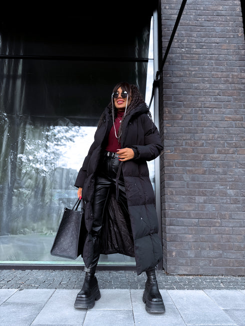 BLACK long jacket with hood "BEST CHOICE" FC85